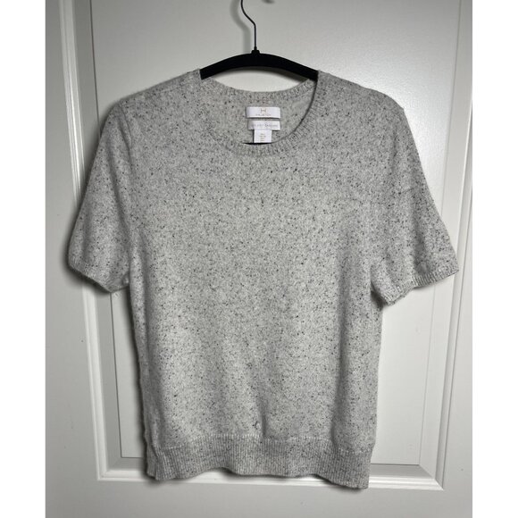 Halston 100% 2ply Cashmere Speckled Gray Short Sleeve Sweater LG Luxury*Workwear - Picture 1 of 6